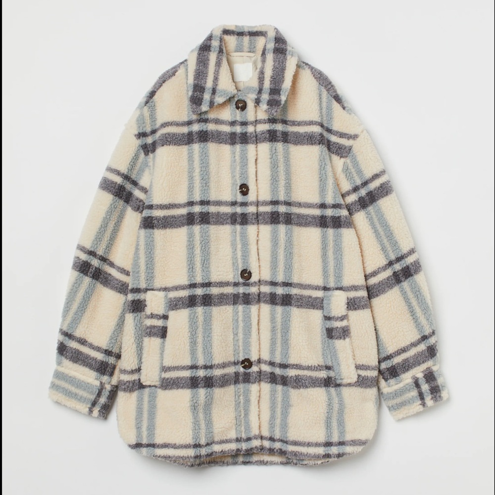 NWOT H&M Oversized Sherpa Jacket - Cream Blue Size S Cozy